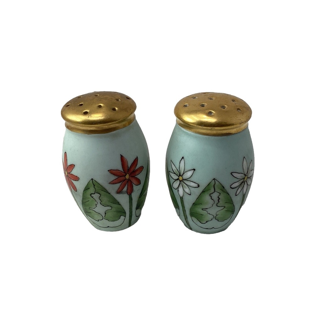 Z.S. & Co Bavaria Floral Handpainted Blue Eggshell Salt & Peper Shakers 3"